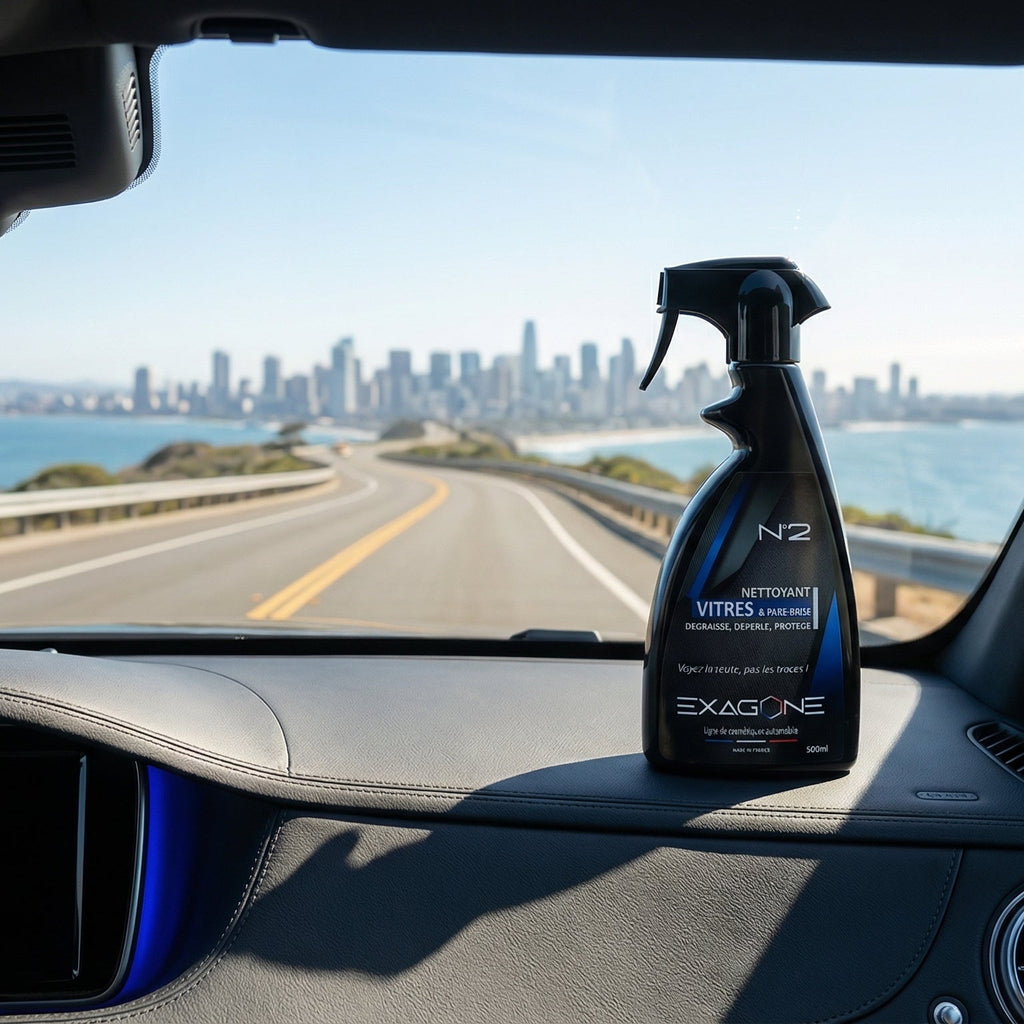 Nettoyant vitres EXAGONE N°2 pour pare-brise automobile offrant une visibilité parfaite sur la route sans traces