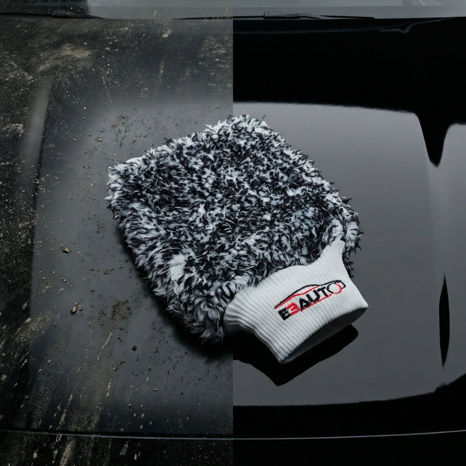 Gant Yeti E3AUTO - résultat avant après lavage carrosserie, surface sale vs surface propre et brillante