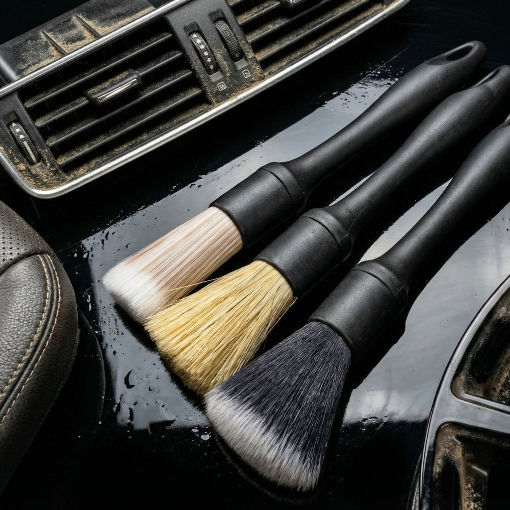 Lot Cobra E3AUTO - 3 pinceaux detailing pour grilles aération, coutures siège cuir et jantes, toutes zones inaccessibles voiture